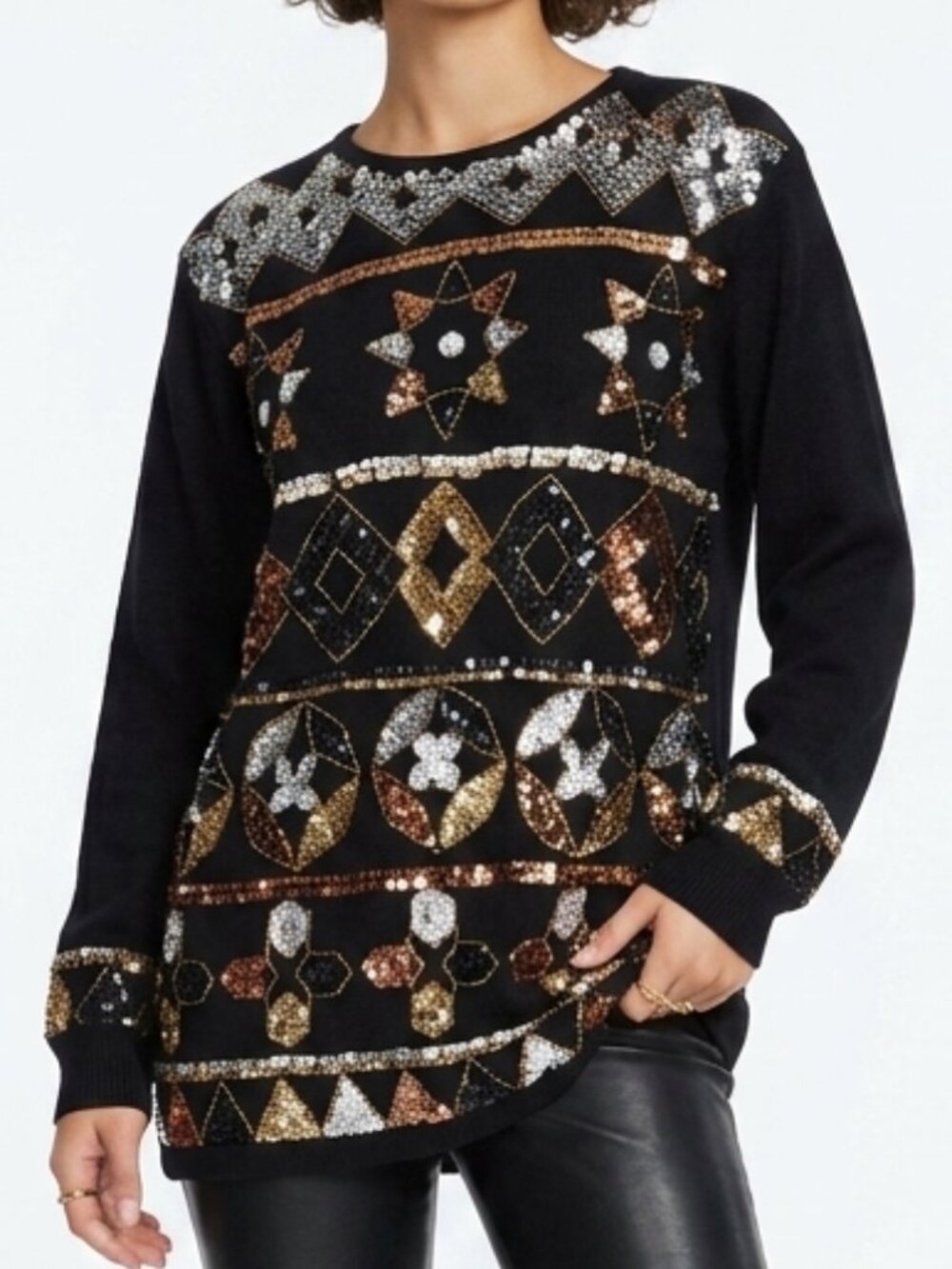 VINTAGE 80s Gantos Black Silk Angora Sequin Sweater Medium